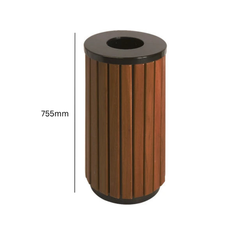 Round Open Top Wood Effect Litter Bin - 40 Litre