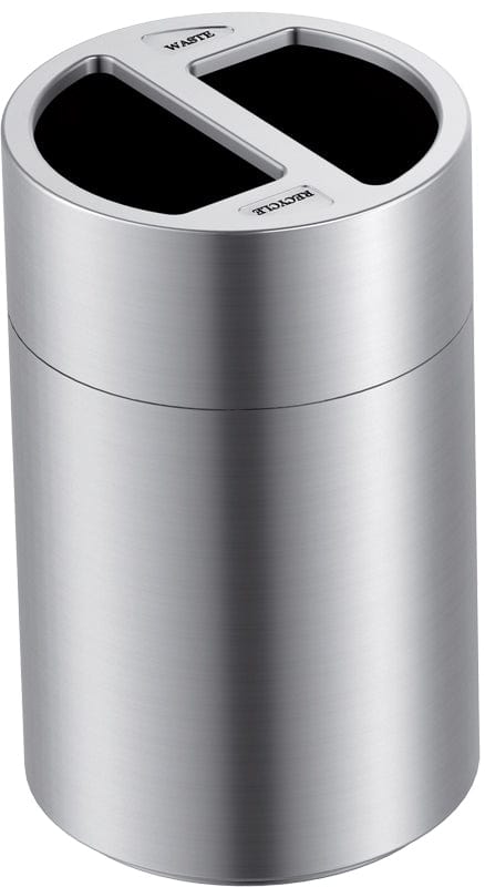 Large Aluminium Recycling Bin with two rubbish receptable and a silver look finish