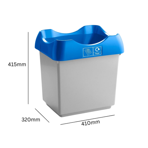Open Top Recycling Bin with Coloured Lids and Stickers - 30 Litre