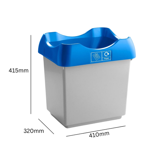 Open Top Recycling Bin with Coloured Lids and Stickers - 30 Litre