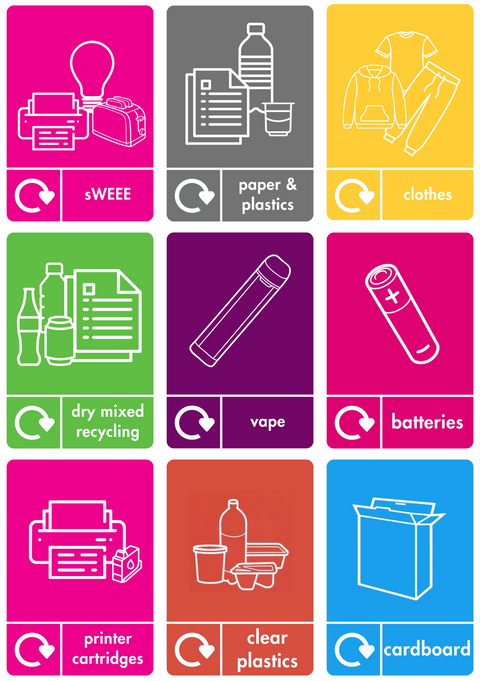 A5 Recycling Stickers - 17 Waste Streams Available