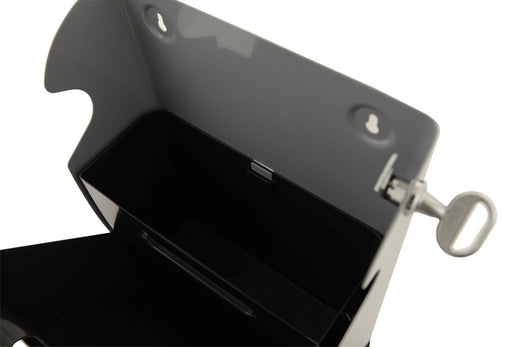 Cigarette bin in the open and unlocked position, showing internal removable liner 