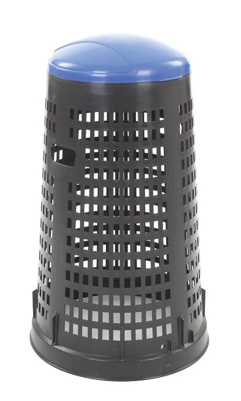 Freestanding semi perforated waste bin with blue lid  and black body