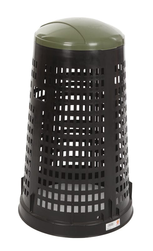 Perforated plastic outdoor Ruff Bin with green lid