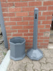 Freestanding Cigarette Bin in two parts - lined galvanized collecting ash bucket and its keyhole aperture narrow chute.