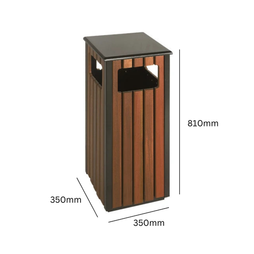Square Outdoor Wood Effect Litter Bin - 36 Litre