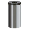 Circular waste paper bin in aluminium with black lid and hole aperture 