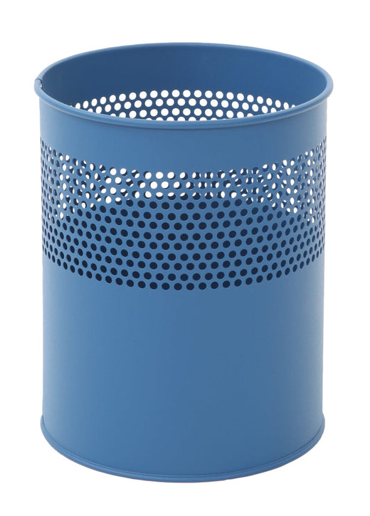 Semi perforated waste paper bin in blue with large throwaway aperture