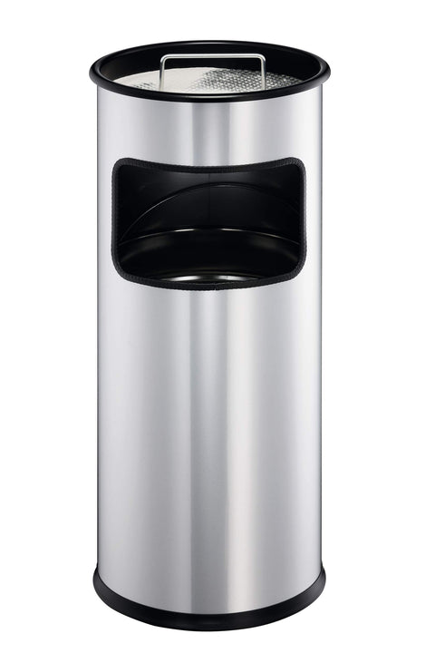 Durable Round Metal Bin with Integrated Sand Ashtray - 17 Litre