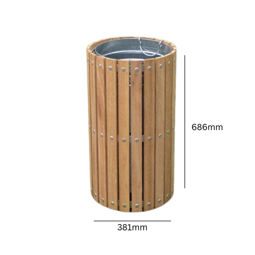 Circular Timber Slatted Outdoor Bin - 56 Litre