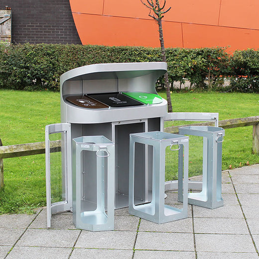 Torpedo Triple Outdoor Recycling Bin With Hood - 162 Litre