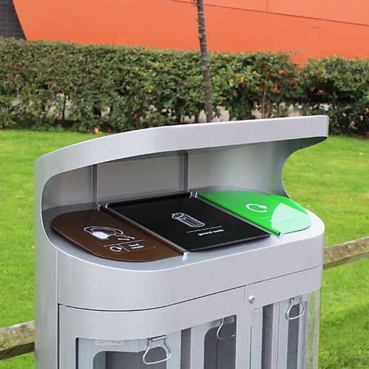 Torpedo Triple Outdoor Recycling Bin With Hood - 162 Litre
