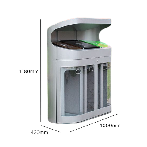 Torpedo Triple Outdoor Recycling Bin With Hood - 162 Litre