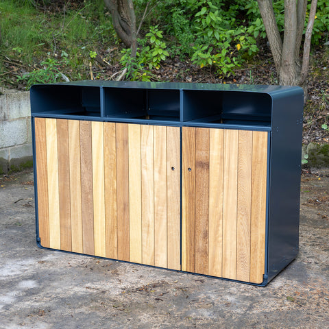 Neotour Triple Recycling Bin with Iroko Wood Panels - 336 Litres