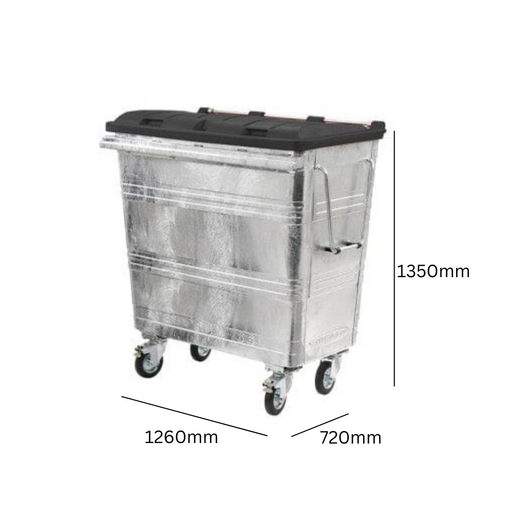 660 Litre Metal Wheelie bin with Choice of Lid