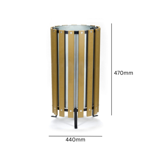 Wood Effect Circular Open Top Litter Bin - 45 and 70 Litre Available