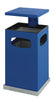 A blue, large-capacity waste bin equipped with a top ashtray and three wide apertures.