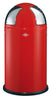 2 Compartment push recycling bin from Wesco, containing a protective rim and finished in red