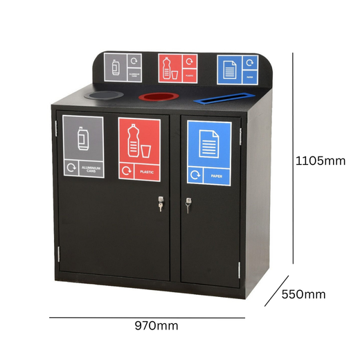 Zeus 3 Bay Recycling Station - 3 x 80  Litre Compartments
