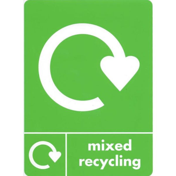 Lime green mixed recycling label with recycling loop and text