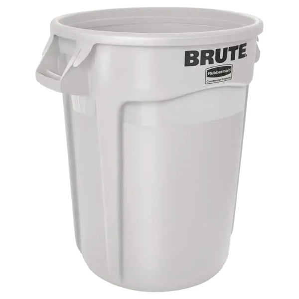 White round dustbin with tapered design for nesting, side carrying handles and large throwaway opening