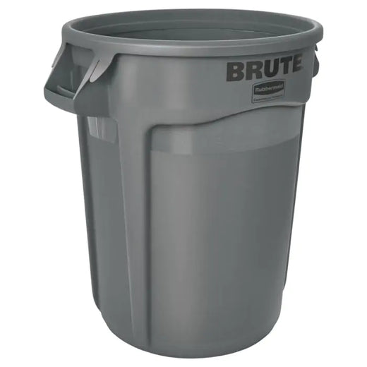 Grey round 121 litre capacity dustbin with open aperture and side carrying handles