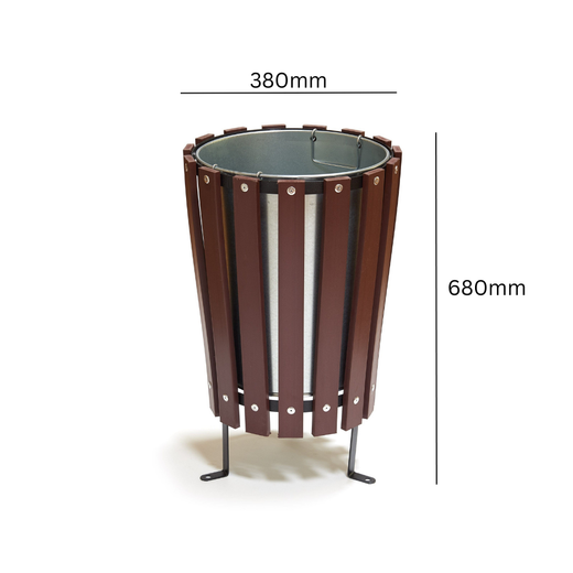 Wood Effect Conical Open Top Park Litter Bin - 40 Litre