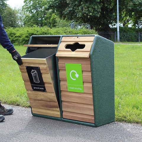 Double Timber Fronted Recycling Unit - 196 Litres