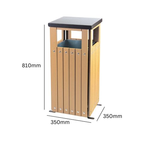 Square Wood Effect Outdoor Litter Bin - 36 Litre