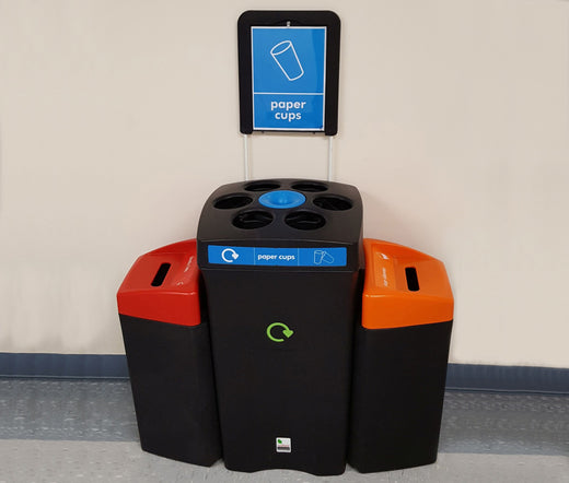 Enviropod 33L Recycling Bins alongside a larger Enviropod, displaying a versatile recycling system.