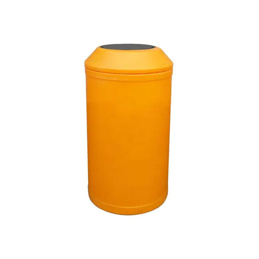 An orange container for recycling featuring a top that flips open.