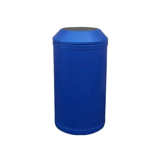 A dark blue litter bin featuring a black flip top cover. 