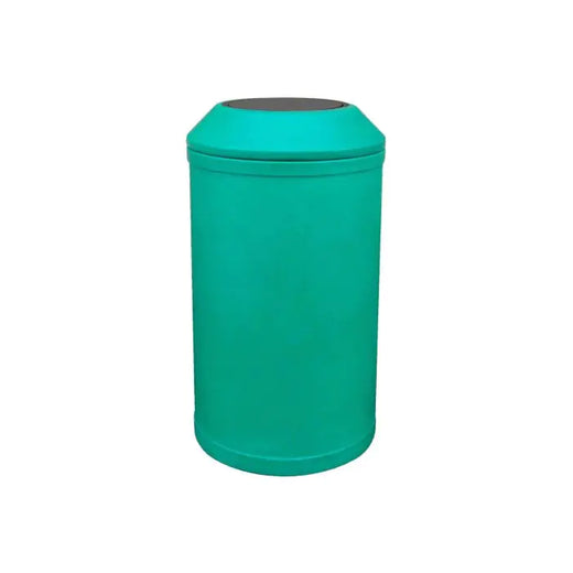 Light blue waste bin equipped with a black flip-up lid.