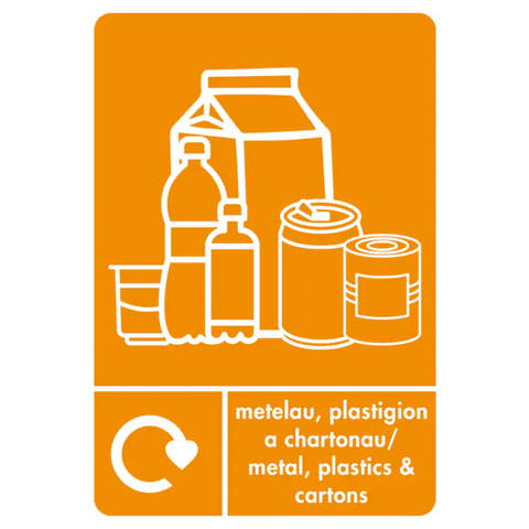 A5 Bilingual Metal, Plastics & Cartons Recycling Sticker
