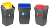 Recycling Bins with Coloured Lids and Recycling Stickers - Set of 3 - 54 Litre