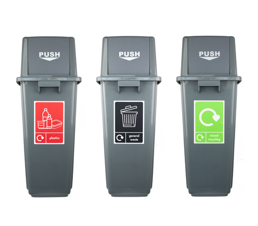 Large Plastic Push Lid Litter Bin - 60 Litre