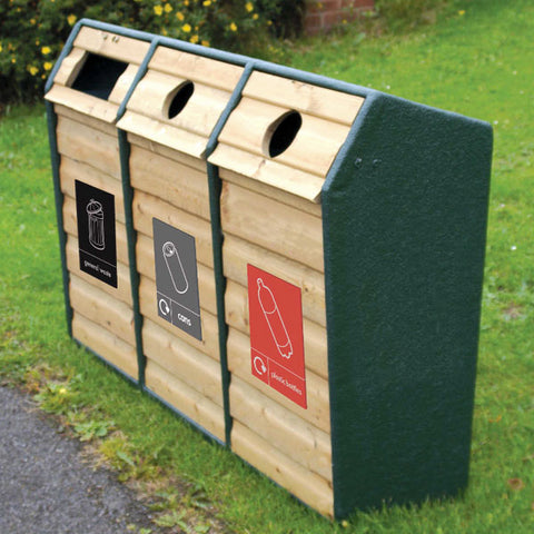 Timber Fronted Triple Wood Recycling Bin - 294 Litre