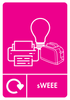sWEE recycling label with iconograpy and recycling loop, sticker in pink