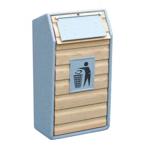 Timber fronted single litterbin with tidyman iconography plate and lift up aperture flap