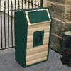 Freestanding litterbin with timber front and tidyman iconography plate