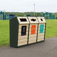 Timber Fronted Triple Wood Recycling Bin - 294 Litre