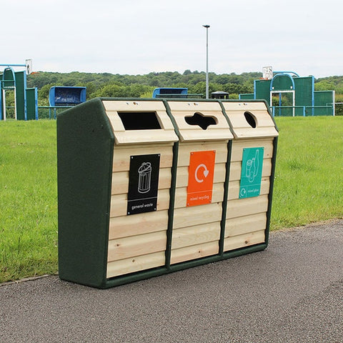 Timber Fronted Triple Wood Recycling Bin - 294 Litre