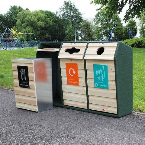 Timber Fronted Triple Wood Recycling Bin - 294 Litre