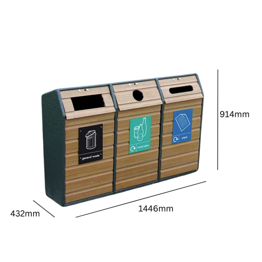Timber Fronted Triple Wood Recycling Bin - 294 Litre