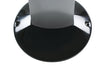 Black circular base plate with predrilled holes for floor mounting