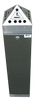 Freestanding pyramid top cigarette disposal bin.  Round apertures to all top panels with cigarette icon