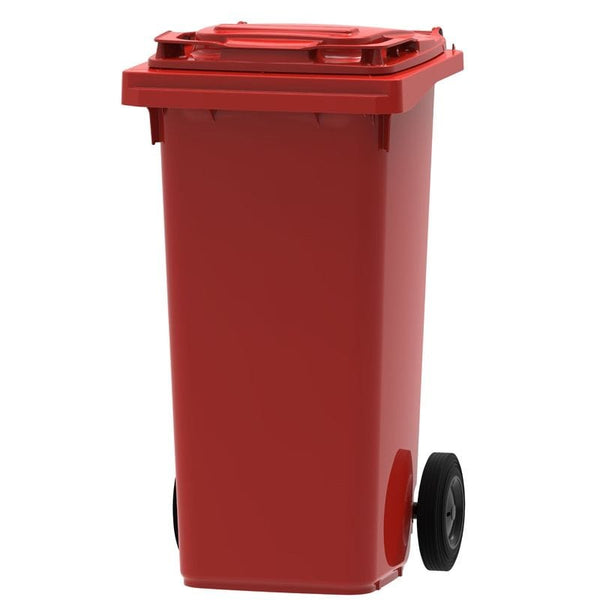 120 Litre plastic wheelie bin in red 