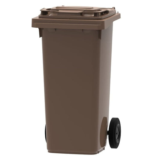 120 Litre plastic wheelie bin in brown