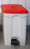 70 Litre capacity pedal pedal bin with white body and red lid