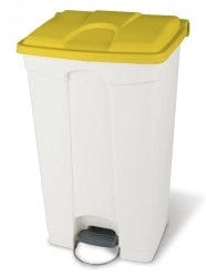 90 Litre pedal operated bin with white body and yellow lid 